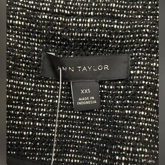 New Ann Taylor Black Tweed Fringe Asymmetrical Zip Moto Jacket Blazer - Picture 8 of 9